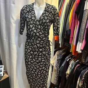 Veronica Beard Black and White Floral Midi Dress